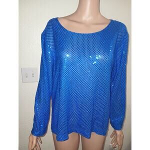 Cervelle Royal Blue Sequin Long Sleeve Top Size M W012B